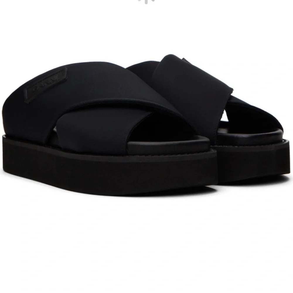 Ganni woman’s  Black Crossover Platform Slides Sz 42